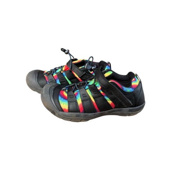 Keen Big Kids Unisex Newport Bungee Closure Shoe Black Rainbow Tie Dye - 7 - Picture 2 of 11